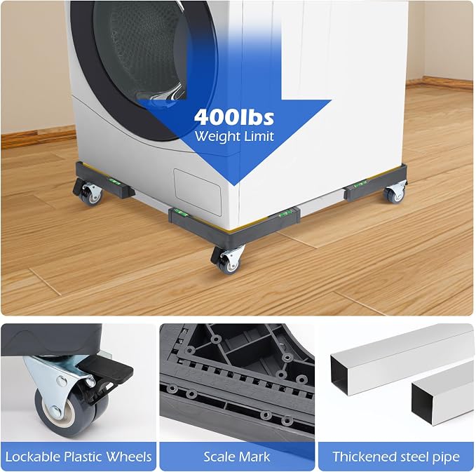 Nefish Heavy Duty Dolly for Washing Machine Adjustable Mini Fridge Stand washer Dryer Stand Mobile Roller Universal Dolly Cart with 4 Lockable Wheels Mobile Base Stand for Washer Dryer Refrigerator