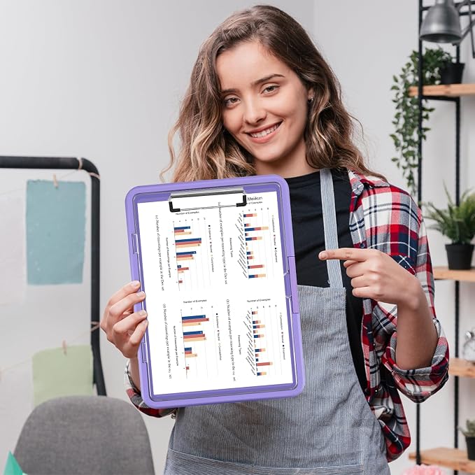 Meiikun Clipboard with Storage, Clip Boards 8.5x11 with Dual Storage, Plastic Clipboards Clear Visible Dry Erase Top Panel, High Capacity Clip Board Organizer for Work School Office (Violet)