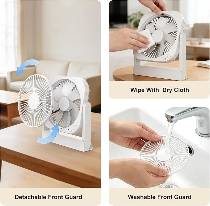 AA Battery and USB Operated Fan, Long Lasting, Quiet, Small Portable Desk Fan for Bedroom, Kitchen, Office, Travel. Built-in Magnet Base. (White)