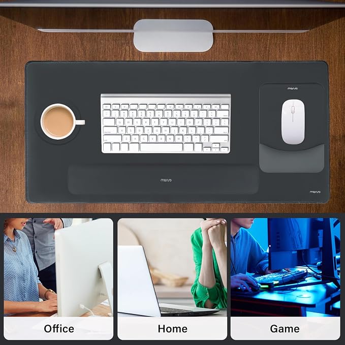 MOSISO Keyboard Mouse Pad Set, Large Gaming Mouse Pad&Keyboard Wrist Rest | Rectangular Mousepad with Wrist Rest&Coaster, Ergonomic Non-Slip&Easy Typing Pad with Curved Silicone Lining, Slate Gray