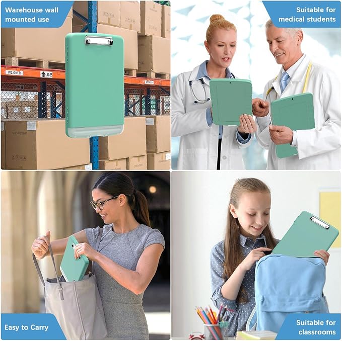 Hongri Clipboard with Storage with Pencil Case, 8.5 x 11 Storage Clip Board | High Capacity Organization Box for A4 Letter Legal Paper, Heavy Duty Folio & Side-Opening for Nurses, Teachers, Dark Green