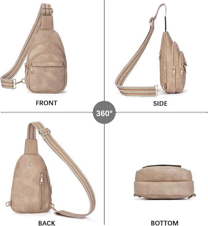 BOSTANTEN Sling Bag for Women Leather Crossbody Bags Fanny Pack Chest Bag for Travel | Adjustable Wide Strap, Small, Anti Theft, Lightweight, Multi Pockets and Carrying Way, Card Slot, Cute Trendy for Everyday