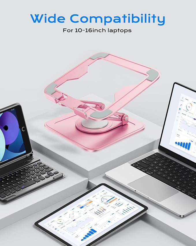 LOXP Adjustable Laptop Stand, Computer Stand with 360 Rotating Base | Ergonomic Laptop Riser Mount for Desk Foldable Protable Computer Desk Fits with MacBook Pro Air