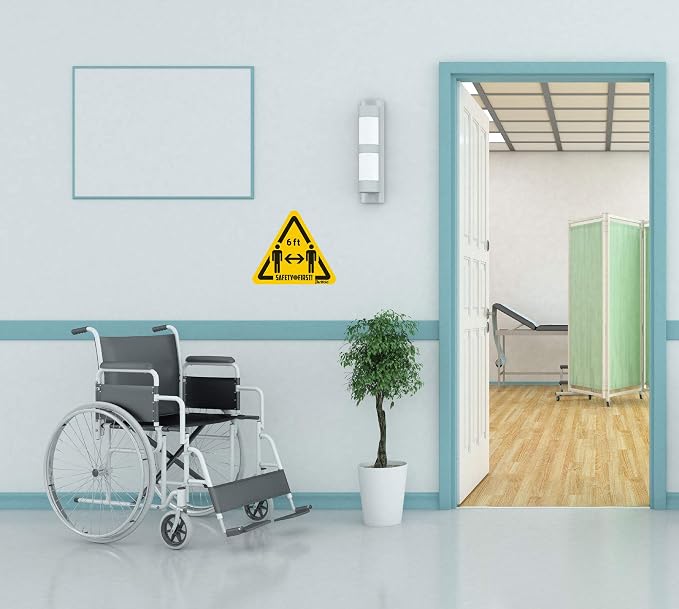 Tarifold Anti-Slip Social Distance Floor Signs, 5.9 x 6.7 Inches, 20 Pack | Permanent adhesive vinyl floor signs, scratch-resistant laminate, anti-slip surface, yellow and black, indoor use