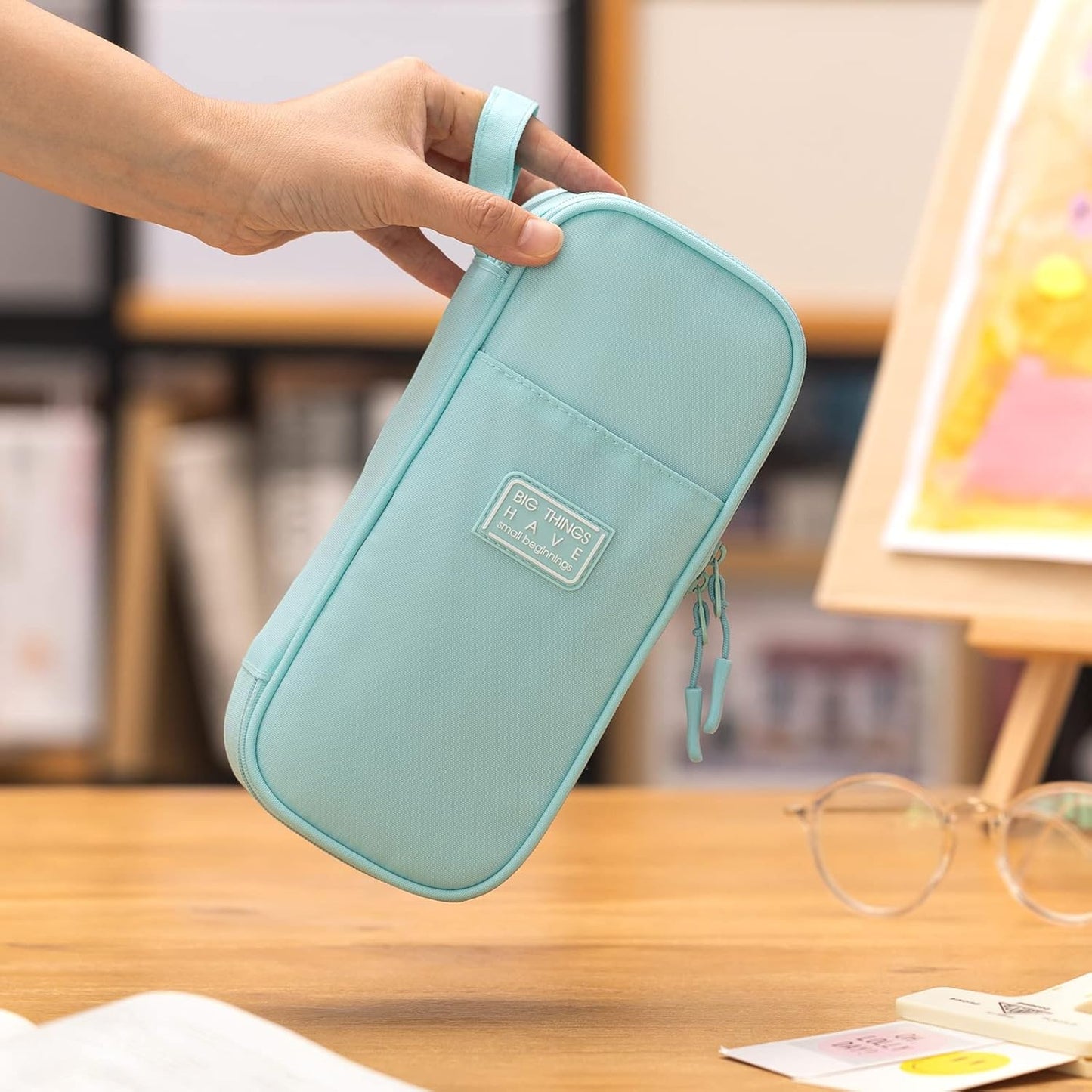 CICIMELON Durable Pencil Case Big Storage Pen Pouch Bag for School Supplies Office College Teen Adults, Light Blue