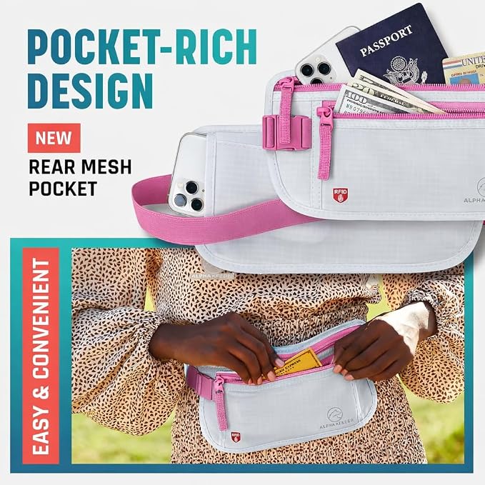 Alpha Keeper Money Belt for Travel Hidden Under Clothes – RFID Blocking Passport Holder & Slim Waist Wallet Pouch for Women & Men, Anti-Theft Travel Accessories