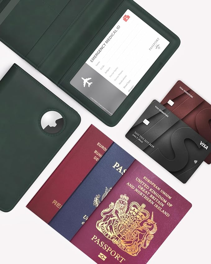 Stouchi AirTag Passport Holder – Slim RFID Travel Wallet | Ultra-slim, Waterproof PU Leather, 5 Card Slots, RFID Blocking, AirTag Slot – Perfect for US Passports