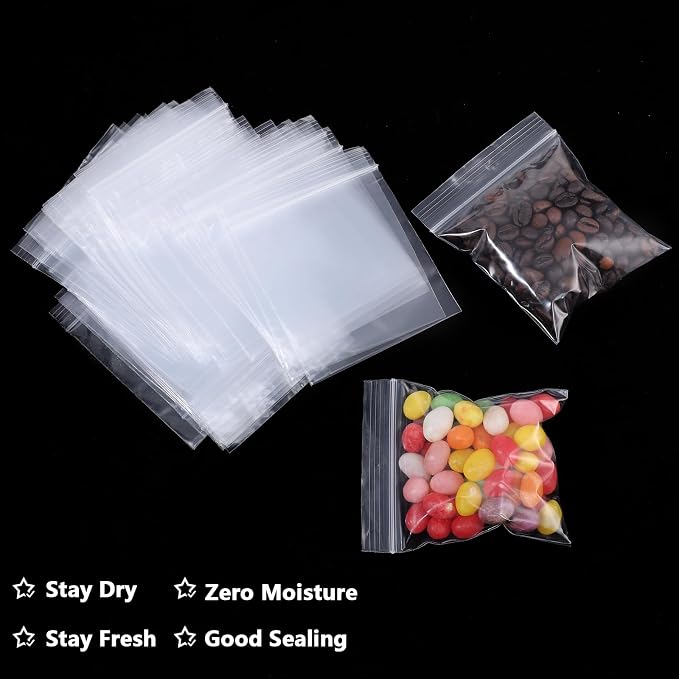 500 PCS 3" x 3" Small Plastic Bags for Jewelry Mini Clear Plastic Poly Bag 2 Mil with Resealable Lock Seal Zipper for Storage Gifts Candy Screws
