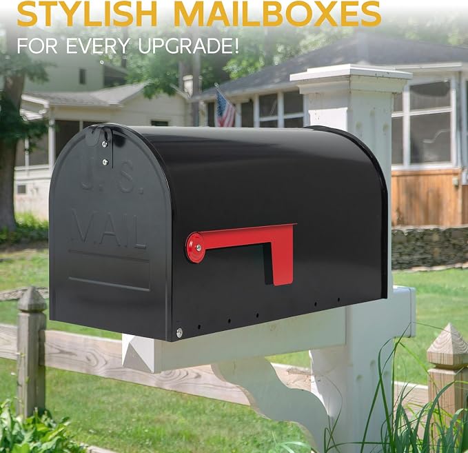 BlissBoard Large Mailboxes for Outside, Black Galvanized Steel Post Mount Mailboxes, Rust-Resistant Large Capacity Metal Mail Boxes for House Outside, 22 x 10.7 x 8.9 inches