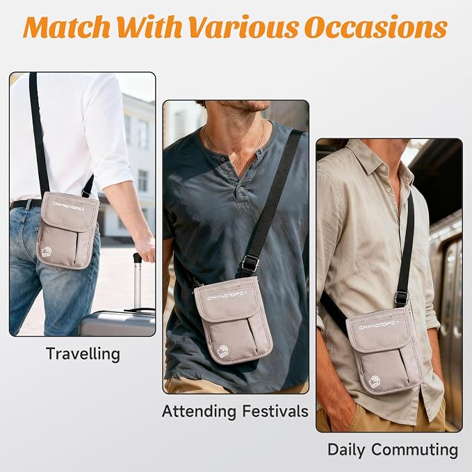 Neck Wallet & RFID Blocking Passport Holder for Travel – Waterproof Hidden Travel Wallet with Card Slots, Adjustable Strap, Portable Document Organizer for Men, Women (Gift) Khaki