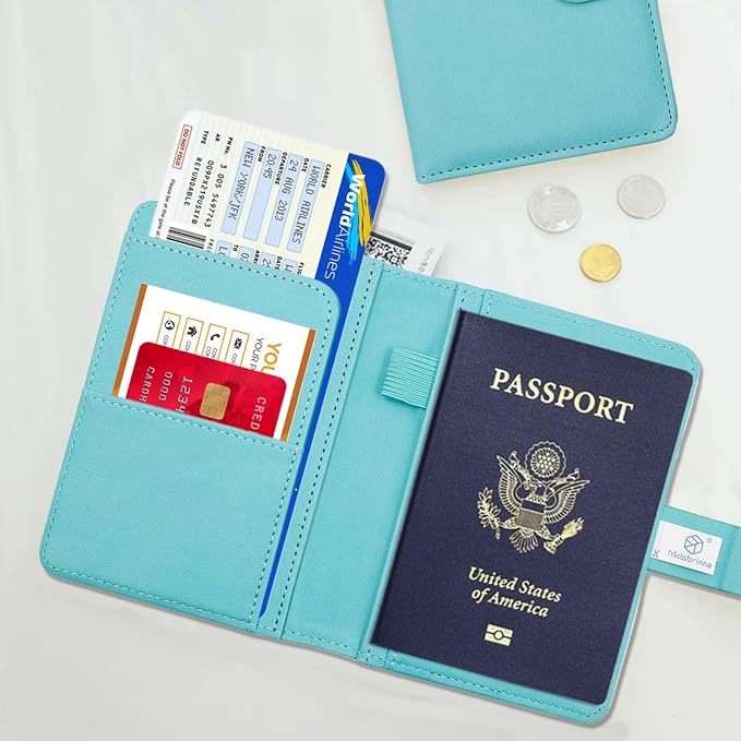 Melsbrinna Premium Leather Passport Holder Covers Case, Waterproof Rfid Blocking Travel Wallet Passport Holder with Pen Holder, Cute Passport Book for Women/Men