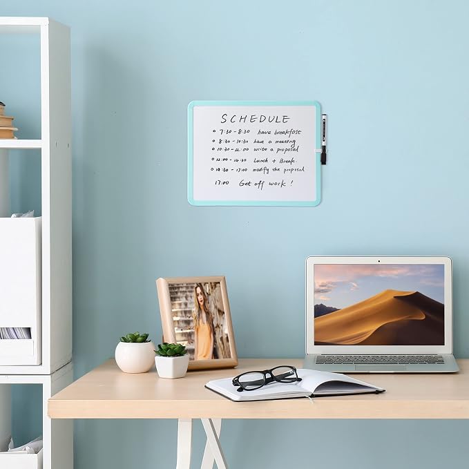 Mr. Pen- Dry Erase Board, 14” x 11” with a Black Dry Erase Marker | Mint Green Frame, Small Mini White Board for Students, Fridge, Wall, Locker, Includes Double Sided Tapes