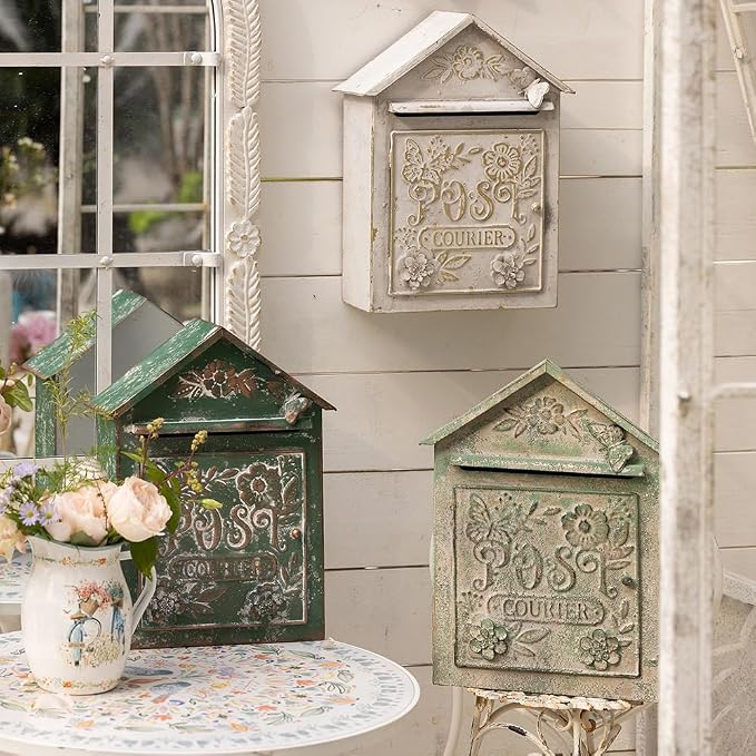 Vintage Green Wall Mount Mailbox for Outside, Metal Post Box Decorative Antique Style Mail Drop Box for House Decor(Dark Green)