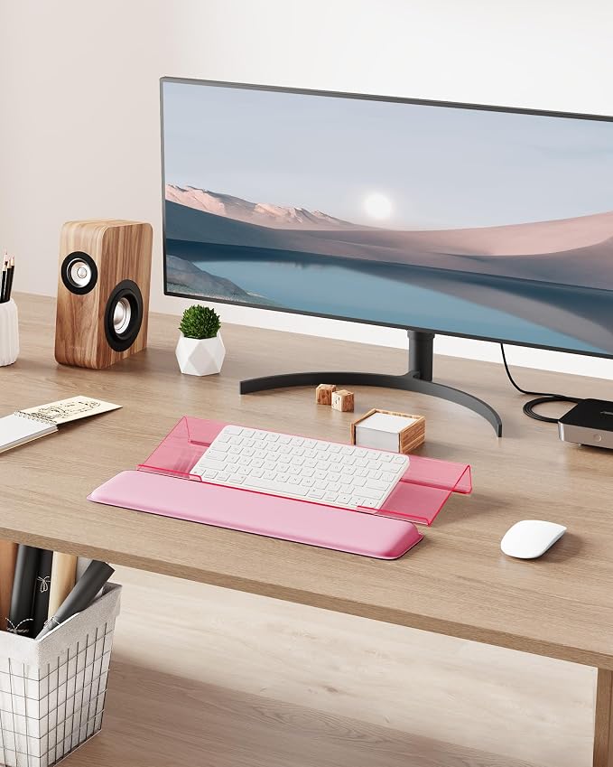 Laborio Computer Keyboard Wrist Rest, Keyboard Riser Stand for Desktop | Pink, Ergonomic Acrylic Keyboard Holder, Non-slip Wrist Pad, Pain Relief for Typing, Multiple Colors