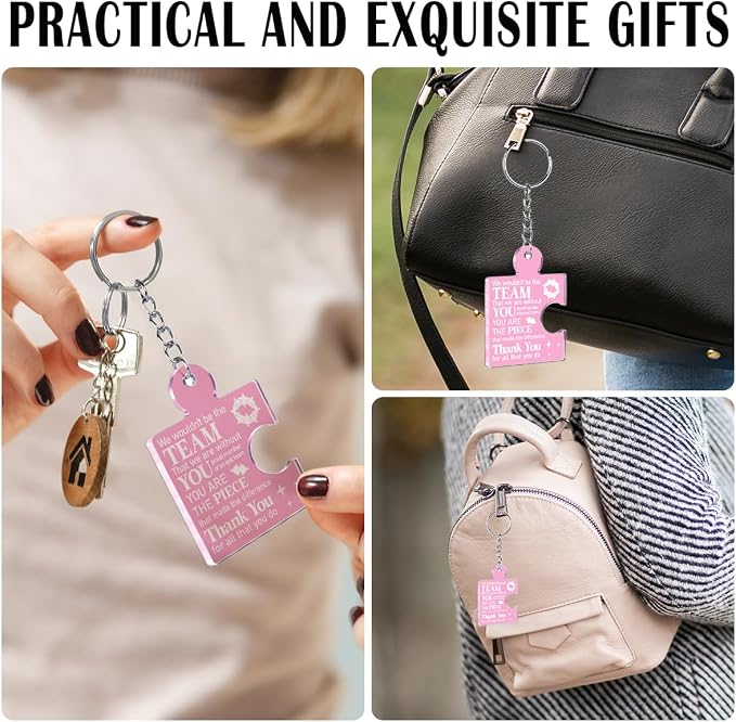 Team Appreciation Gifts Bulk Thank You Keychains for Coworkers | Gift Set for Employee, Staff, Teachers, Teamwork Puzzle Piece Keyring, Acrylic