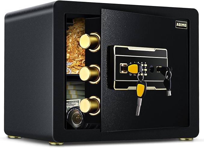 Home Safe Box, 1.2 Cubic Feet Security Safe with Fireproof Waterproof Money Bag, Digital Keypad and Dual Key System, Personal Lock Money Box for Home Office Valuable Document Black