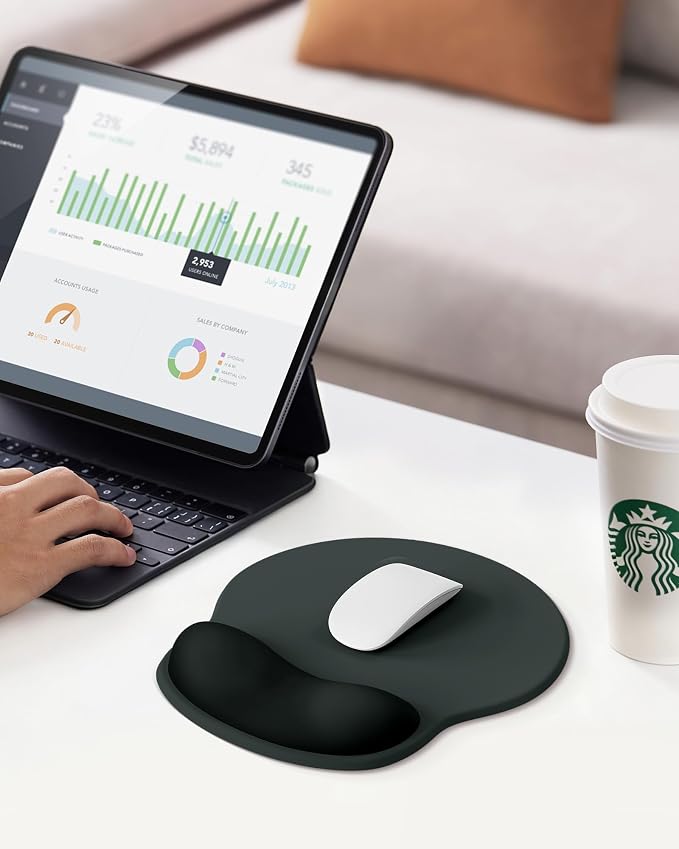 Mouse Pad with Wrist Rest for Desktop Large Ergonomic Mouse Mat(Black+Gray) | 10.6''L x 9''W Size, Gel Wrist Support, Non-slip Base, Washable Surface, Laptop Mousepad