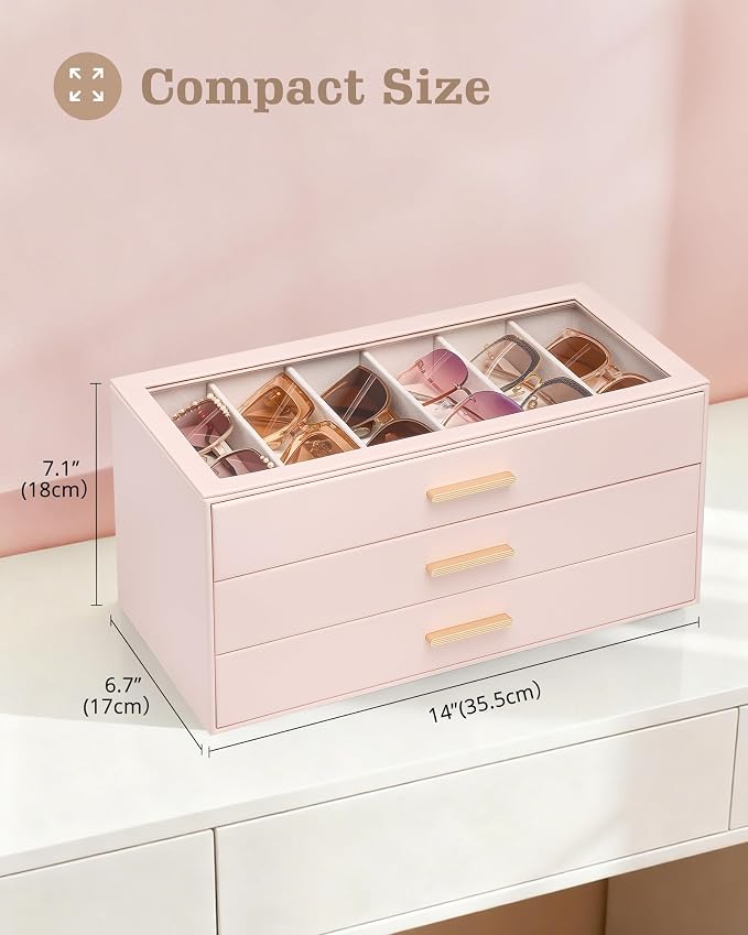 Lolalet Sunglasses Storage Box for Women, Eyewear Eye Glass Organizer with Clear Top Display Holder Case