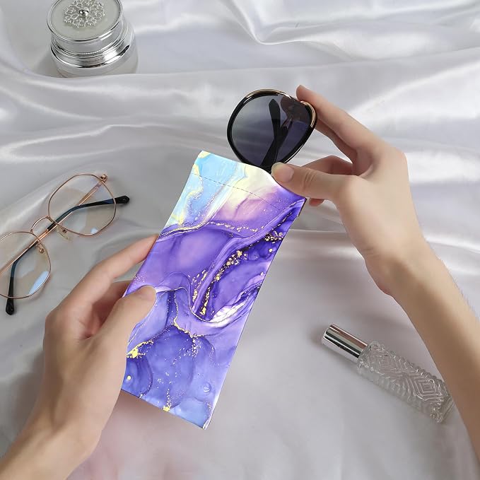 Anikathy 2Pcs Sunglass Eyeglass Glasses Case Soft PU Leather with Cleaning Cloth Cute Glasses Pouch Bag for Men Women Girs