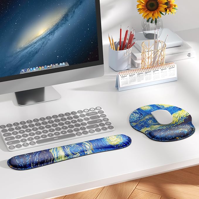 KTRIO Keyboard Wrist Rest & Mouse Pad with Wrist Rest, Starry Night | Memory Foam Wrist Support, Ergonomic Design, Non-Slip Base, Office and Home Use