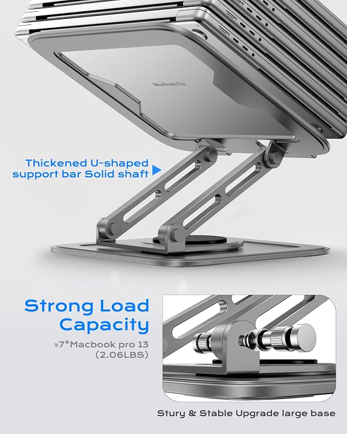 LOXP Adjustable Laptop Stand for Desk with 360 Base | Ergonomic Laptop Riser Mount for Desk Foldable Protable Computer Desk Fits with MacBook Pro Air
