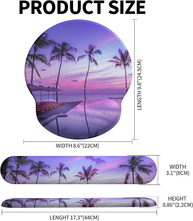 Mouse Pad Wrist Support, Ergonomic Memory Foam Keyboard Wrist Pad & Gel Wrist Rest Set for Computer Keyboard for Easy Typing & Pain Relief for Office & Home (Mauve Twilight Set)