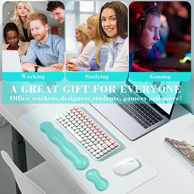 Gel Wrist Rest for Keyboard and Mouse, Wrist Rest for Keyboard, Mouse Wrist Support, Pain Relief, Cool Touch, Non-Skid, Mouse Wrist pad