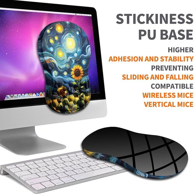 Ergonomic Joint Wrist Support Mouse Pad with Memory Foam Cushion Massage Bump, Carpal Tunnel Pain Relief Mousepad Slope Design for Wrist Rest, 11.8x7.9 in, Sunflower
