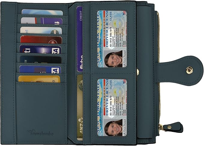 Travelambo Women's Wallet RFID Blocking Trifold Clutch Large Capacity Credit Card Holder Travel Purse