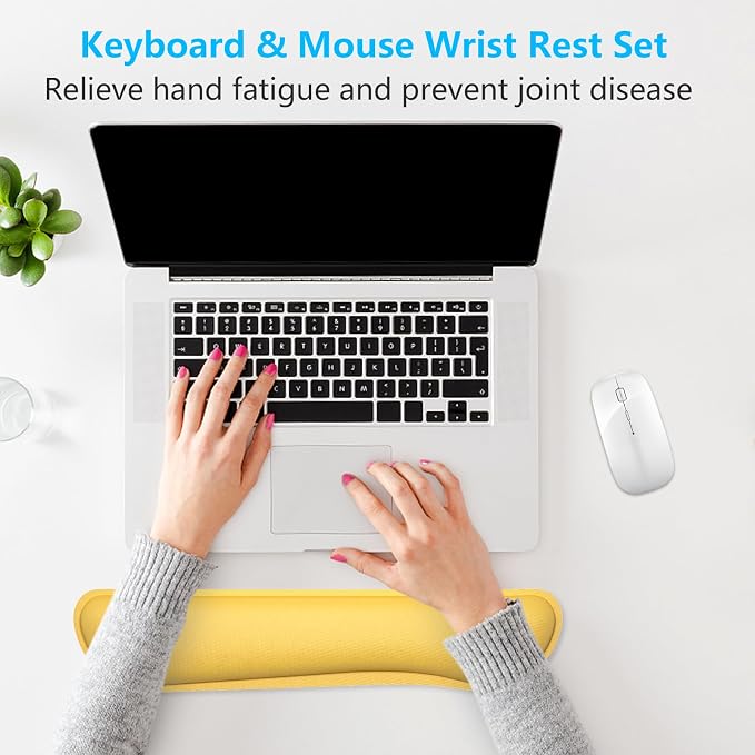 Dapesuom Enlarge Keyboard Wrist Rest, Cute Memory Foam Keyboard Wrist Cushion for Computer Desk Mats Support, Typing Pain Relief Ergonomic Mouse Pad Rests with Non-Slip Base for Gaming, Laptop, Yellow