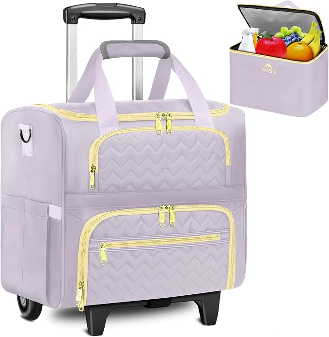 MATEIN Rolling Briefcase for Women, 15.6 Inch Rolling Work Bag with Wheels | Detachable Cart, with Insulated Lunch Box, Computer Bag, Rolling Briefcase for Nurse Work Business Office