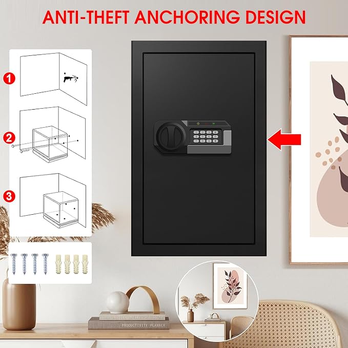 5.1 Cuft Large Home Safes Water and Fireproof with Digital Keypad & Key Lock, Fire Security Safes with 3 Removable Shelves, Anti-Pry Safe Box for Money Documents Jewelry, 23.62"H x14.96"W x 12.2"D