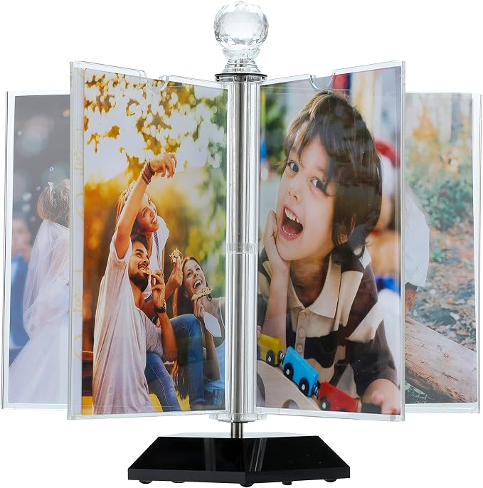 ZEEYUAN Rotating Acrylic Photo Frame DIY Multiple Picture Frame 5 Double Sides/Insert 10 Pcs of 4x6 Inch Photos,360° Rotation Windmill Picture Frame Desktop Photo Display