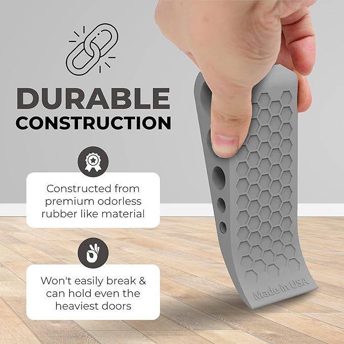 Door Stoppers for Bottom of Door Premium Floor Rubber Door Stop Wedge Made in USA Heavy Duty Honeycomb Design for Carpet, Tile, Ideal for Home, School, Commercial, Black 6 Pack
