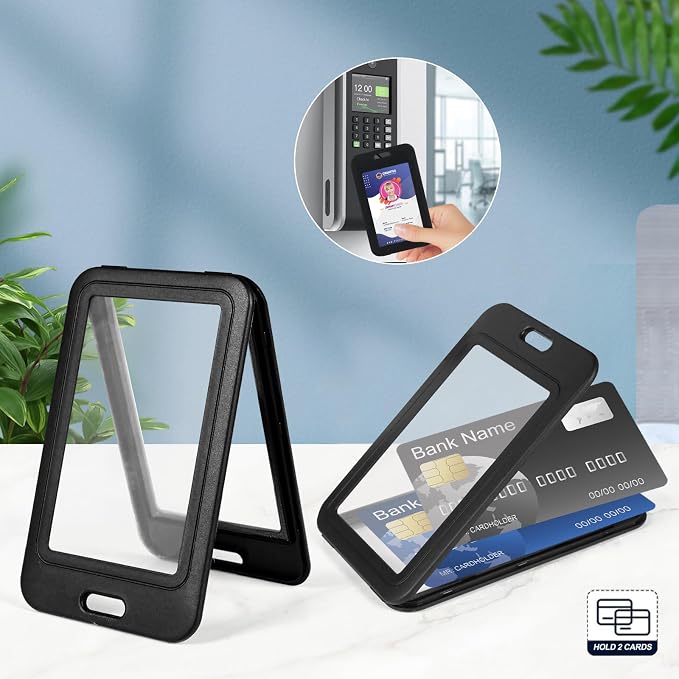 Clear Double Sided Visualization Window Vertical Plastic ID Name Card Holders,Retractable Badge Reels and Lanyard,for Key Card Conference Licenses Passes Nurses Coach Employees School and Office