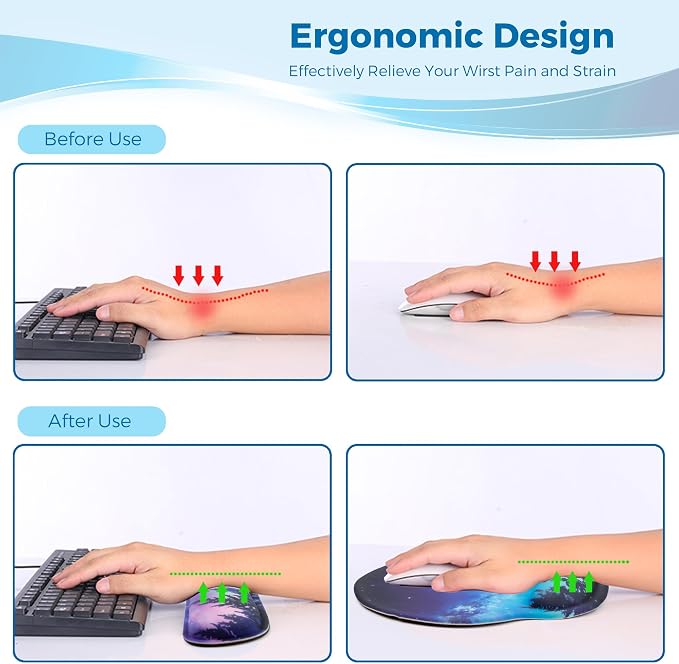 Mouse Pad and Keyboard Wrist Rest Support,Ergonomic Mouse Pad Set | Mousepad With Coaster and Non-Slip PU Base,Pain Relief for Desk Desktop Gaming, Computer,Office -Beach