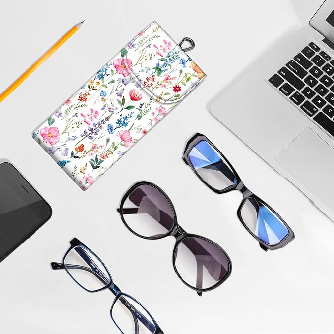 FINTIE Double Glasses Case with Carabiner Hook, Portable Vegan Leather Eyeglass Case Anti-scratch Sunglasses Pouch