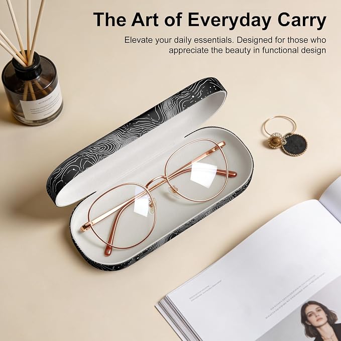 Hard Shell Leather Sunglasses Case,Classic Fashionable Cute Large Glasses Case for Women Men,Sunglass Eyeglasses