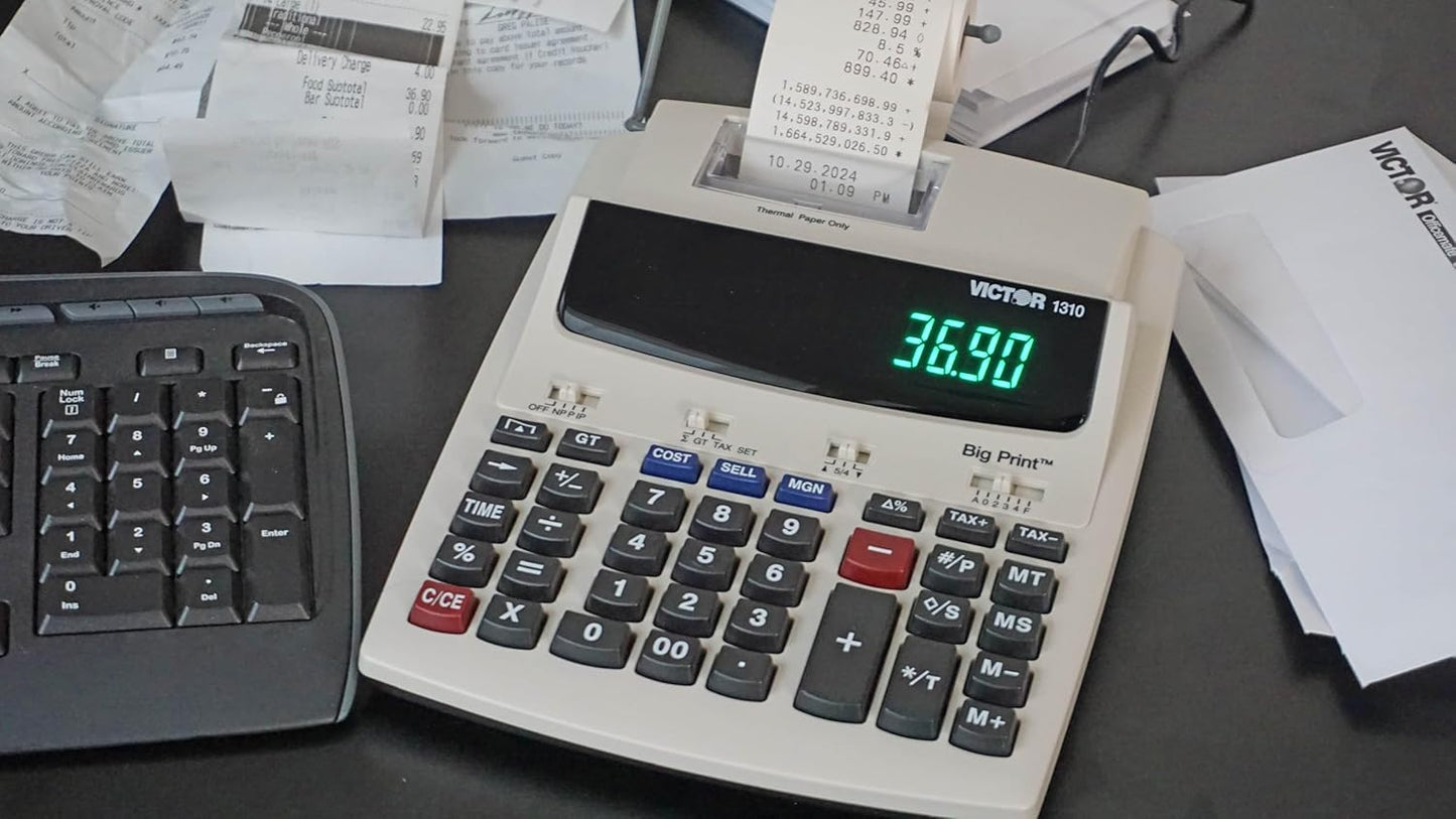 Victor 1310 Big Print Printing Calculator, 12-Digit LED Display, Fast Ink-Free Printing (8.0 LPS), Cost/Sell/Margin Keys, Advanced Business Functions, 2-1/4" Thermal Paper