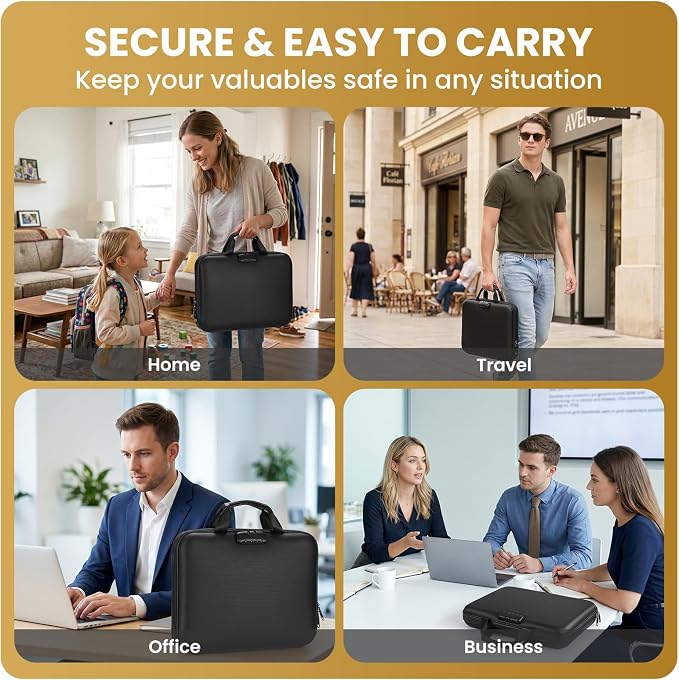 Fireproof Document Box with Lock, Hard case Fireproof File Organizer with 13 Pocket Accordion File Folders, Portable Safe Box for Home Office Travel to Storage Important Documents Laptop