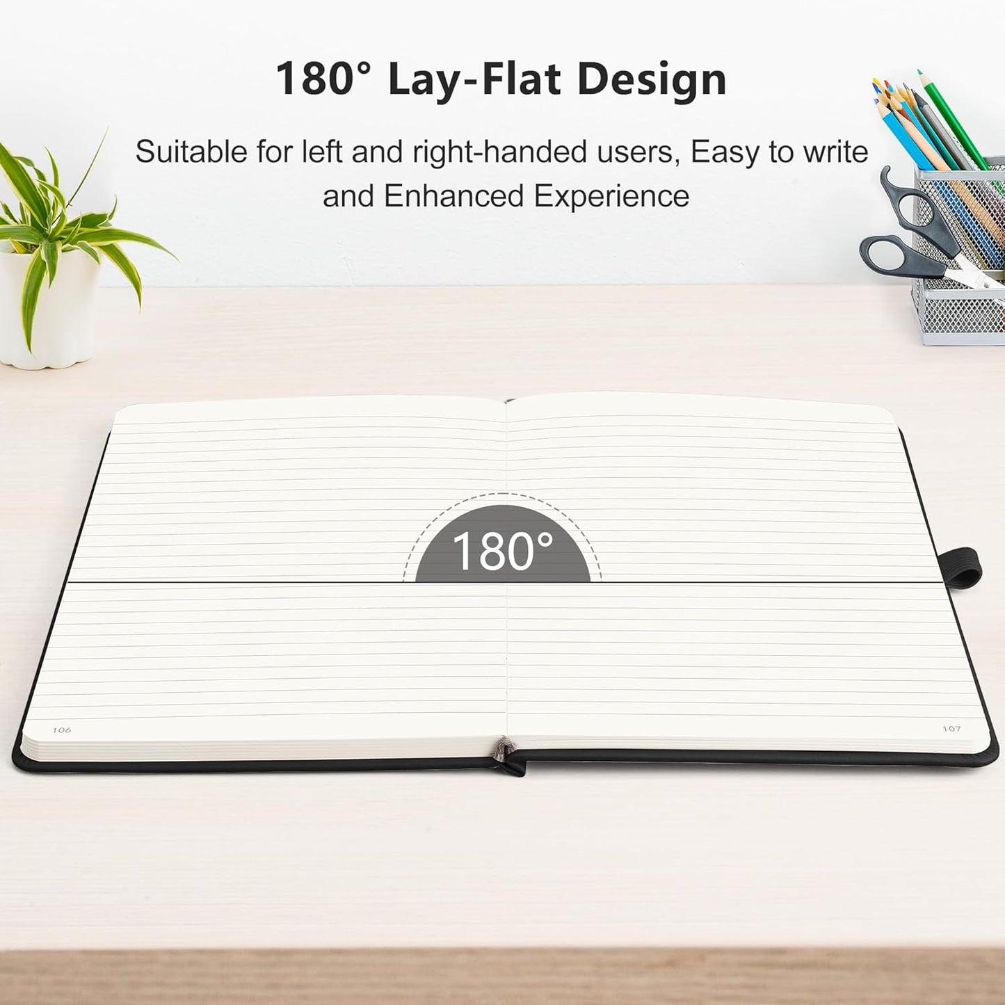 RETTACY Lined Journal Notebook, 2-Pack, 192 Numbered Pages per Pack, A5 Medium Size (5.7'' x 8.3''), for Men & Women, Writing, Work, Leather Hardcover, 100 GSM Thick Paper (Black & Black)