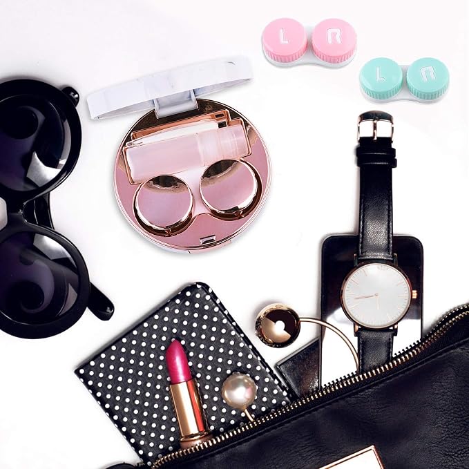 cauyuan Cute Contact Lens Case Portable Travel Box | with Mirror Tweezers Remover Tool Solution Bottle for Office and Outdoor