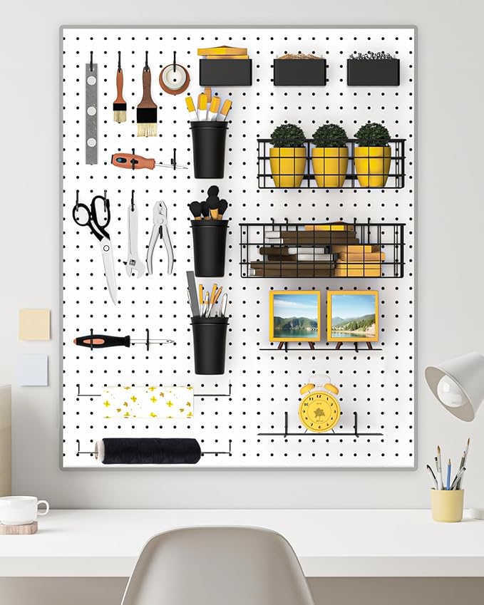 INCLY 30PCS Peg Board Organizer Accessories Kit with Bins, Cups & Baskets | Pegboard Hooks Assortment, Wire Baskets, Paper Towel Holder, 1/8" and 1/4" Pegboard, For Garage Workbench Craft Room