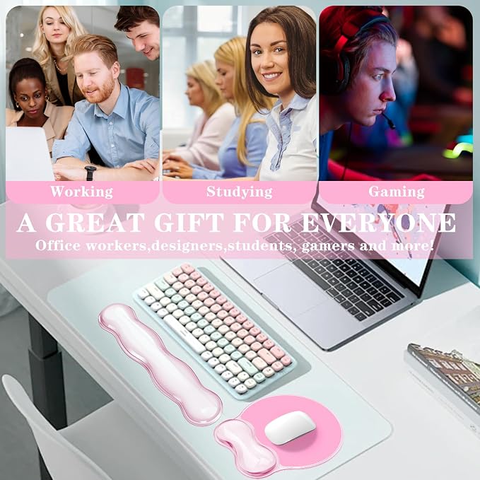 Gel Wrist Rest for Keyboard and Mouse Pad Set - Clear Pink | Ergonomic Cute Computer Keyboard Wrist Pad Support for Pain Relief, Non-Slip Desk Accessories for Office and Home