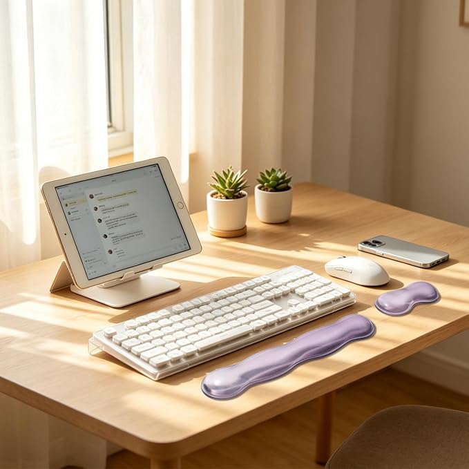 16.9 in Computer Acrylic Keyboard Stand for Desktop, Ergonomic Clear Gel Wrist Rest for Keyboard and Mouse,Laptop,Typing