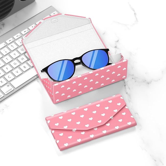 Sunglasses Case, Foldable Glasses Case, Magnetic PU Leather Hard Shell Folding Eyeglass Holder Box, Collapsible Unisex