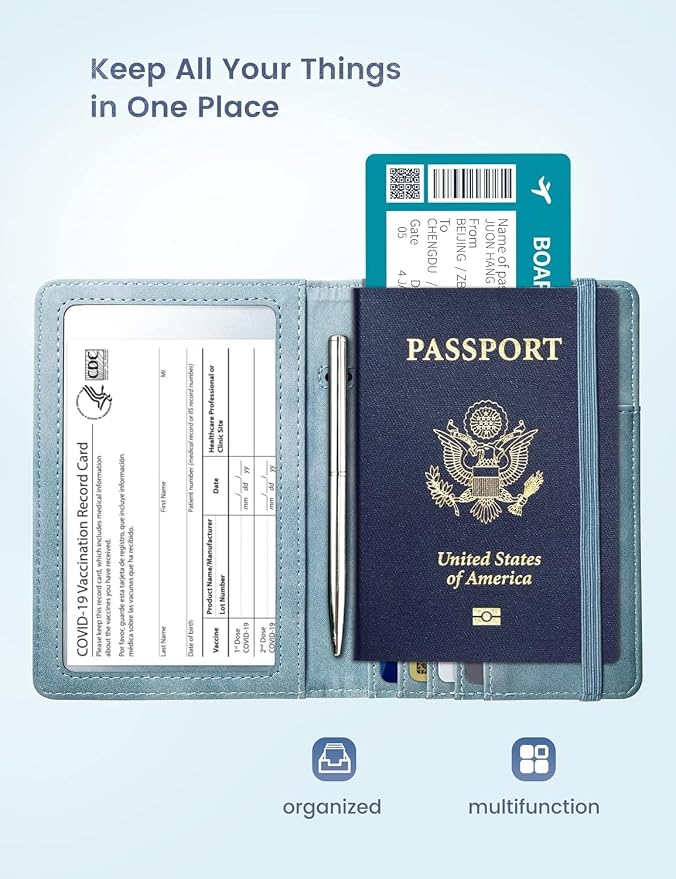 Passport Holder Passport Case Travel Wallet with See-Through Card Holder Passport Cover with RFID Blocking Clear Pocket for Photo Calf Leather