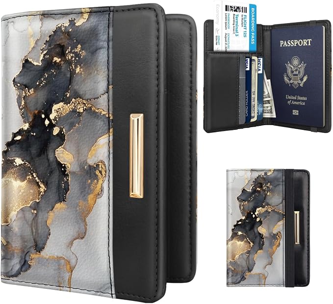Coco Rossi Passport Holder for Travel Women Slim RFID Passport Cover Wallet | Travel Essentials, Passport Book Holders, Passport Wallet Cover Case, PU Leather, Cute, Thin, Spliced Design, Grey Marble