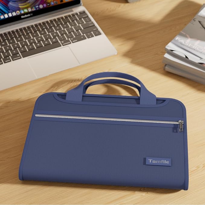 Tamfile Fireproof Accordion File Organizer, Expanding File Folder, Blue | 13 Pocket Colorful, Handle, Zipper & Labels, Multi-Pockets Paper Organizer, for Letter A4 Files, Home, Office, School