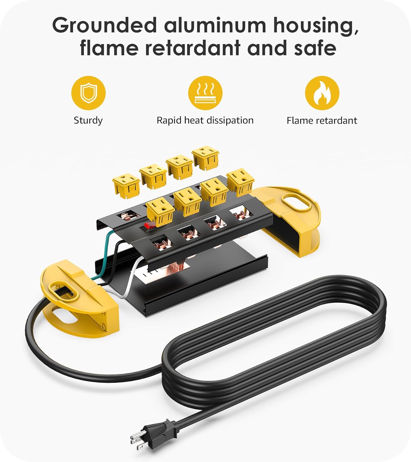 CCCEI Heavy Duty Power Strip Surge Protector, Metal 8 Outlets Power Strip for Appliance. Garage Shop Industrial Workbench 15 AMP Outlets Strip. 10FT Extension Cord. Set